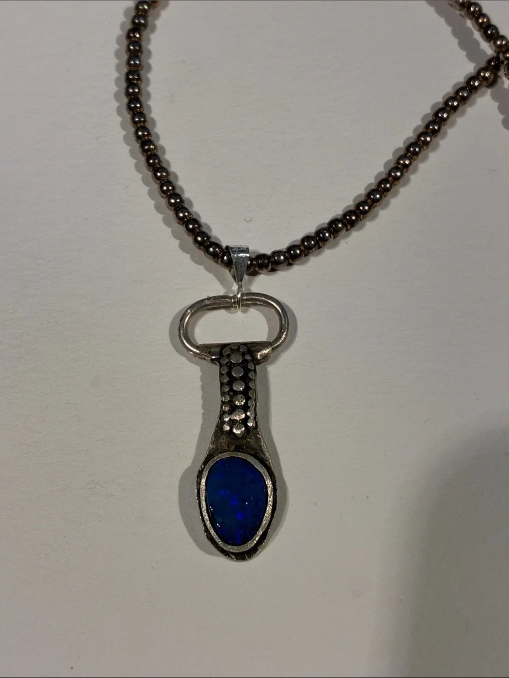 Artisan Made 925 Deep Blue Opal Necklace and 925 Chain 16.72 Grams